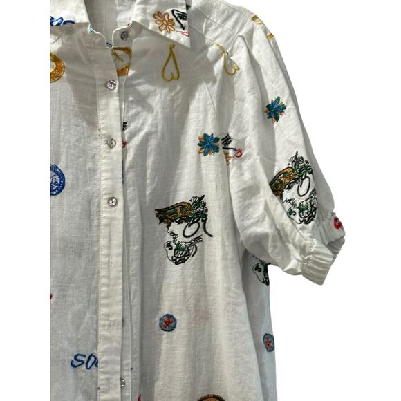 Beulah Style Soleil Embroidered Short Sleeves Button Front Shirt Dress Size L - Picture 10 of 10